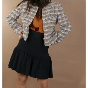 MNG Mango Multicolor Jewel Buttoned Tweed Short Blazer Jacket Size XXL Retroglam